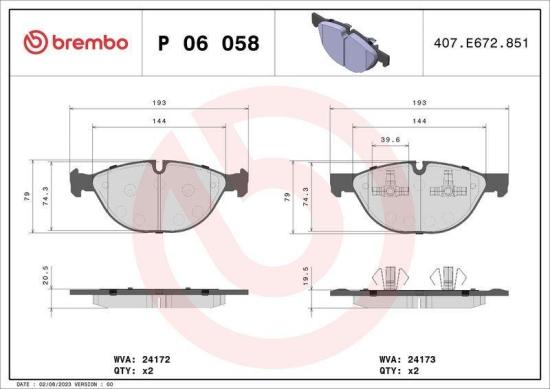 BREMBO Bremsbelagsatz, Scheibenbremse P 06 058 + Bremsscheibe 09.9921.11 Bild BREMBO Bremsbelagsatz, Scheibenbremse P 06 058 + Bremsscheibe 09.9921.11