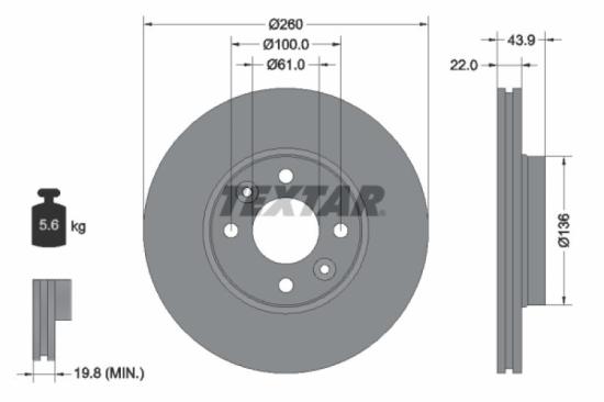 TEXTAR Bremsbelagsatz, Scheibenbremse 2397301 + Bremsscheibe 92119203 Bild TEXTAR Bremsbelagsatz, Scheibenbremse 2397301 + Bremsscheibe 92119203