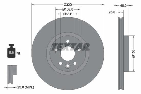 TEXTAR Bremsbelagsatz, Scheibenbremse 2372301 + Bremsscheibe 92282103 Bild TEXTAR Bremsbelagsatz, Scheibenbremse 2372301 + Bremsscheibe 92282103