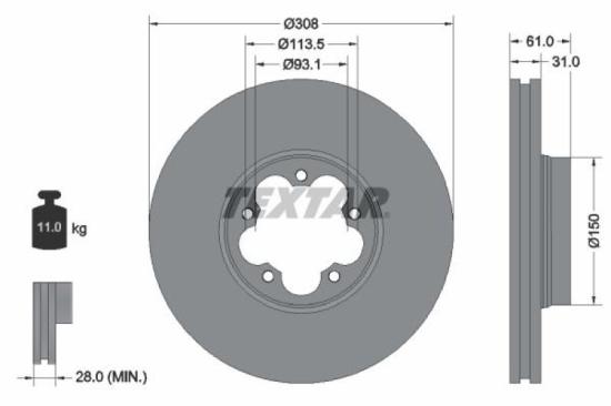 TEXTAR Bremsbelagsatz, Scheibenbremse 2203401 + Bremsscheibe 92274303 Bild TEXTAR Bremsbelagsatz, Scheibenbremse 2203401 + Bremsscheibe 92274303