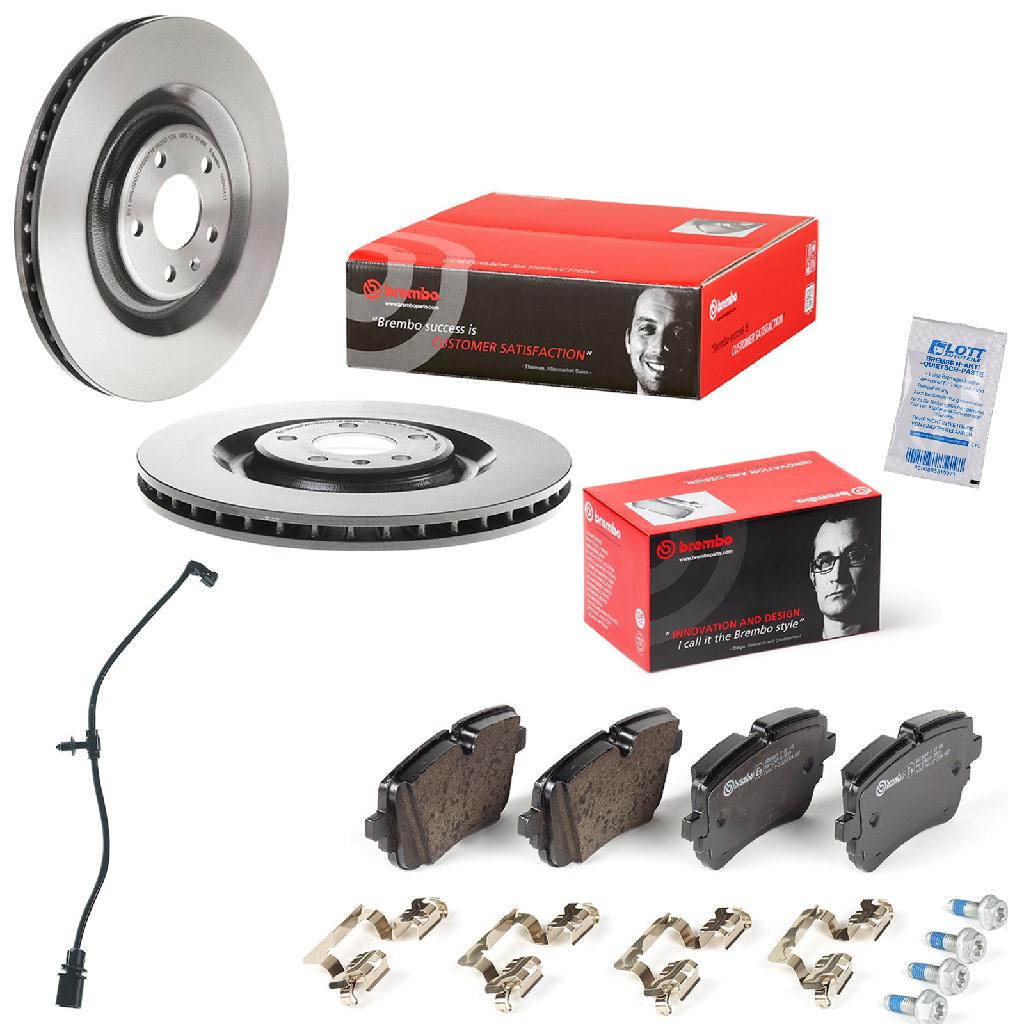 BREMBO Bremsbelagsatz, Scheibenbremse P 85 190 + Bremsscheibe 09.D424.11 + Warnkontakt, Bremsbelagverschleiß A 00 524