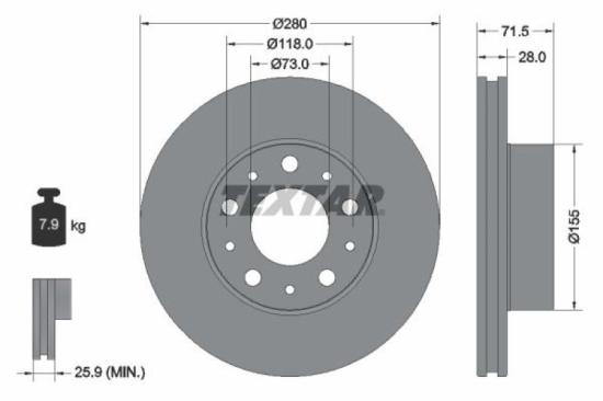TEXTAR Bremsbelagsatz, Scheibenbremse 2446703 + Bremsscheibe 92275003 Bild TEXTAR Bremsbelagsatz, Scheibenbremse 2446703 + Bremsscheibe 92275003