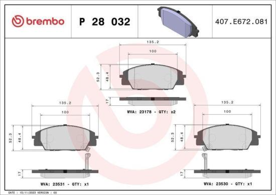 BREMBO Bremsscheibe 09.9544.11 + Bremsbelagsatz, Scheibenbremse P 28 032 Bild BREMBO Bremsscheibe 09.9544.11 + Bremsbelagsatz, Scheibenbremse P 28 032