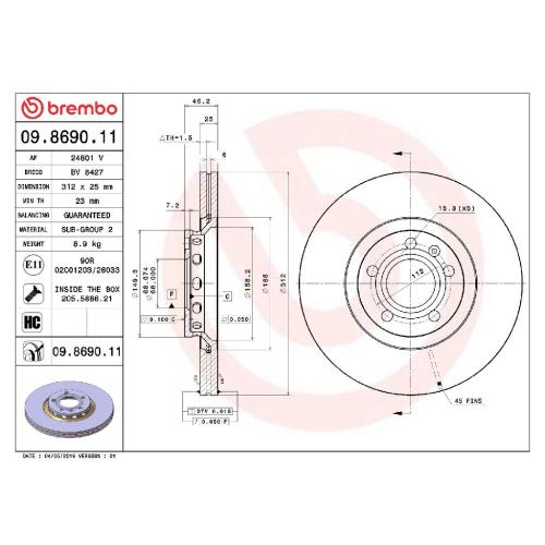 BREMBO Bremsbelagsatz, Scheibenbremse P 85 037 + Bremsscheibe 09.8690.11 Bild BREMBO Bremsbelagsatz, Scheibenbremse P 85 037 + Bremsscheibe 09.8690.11