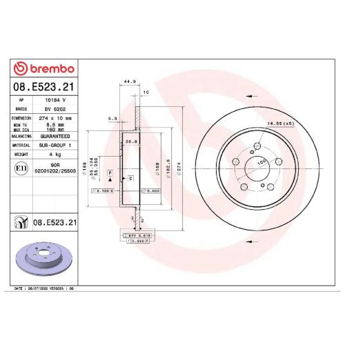 BREMBO Bremsbelagsatz, Scheibenbremse P 83 178 + Bremsscheibe 08.E523.21 Bild BREMBO Bremsbelagsatz, Scheibenbremse P 83 178 + Bremsscheibe 08.E523.21