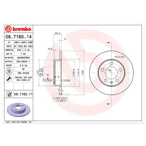 BREMBO Bremsbelagsatz, Scheibenbremse P 85 020 + Bremsscheibe 08.7165.11 Bild BREMBO Bremsbelagsatz, Scheibenbremse P 85 020 + Bremsscheibe 08.7165.11