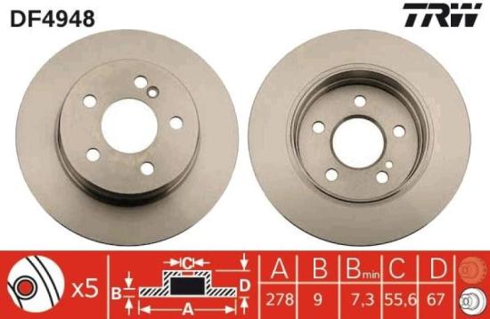 TRW Bremsbelagsatz, Scheibenbremse GDB1738 + Bremsscheibe DF4948 + Warnkontakt, Bremsbelagverschleiß GIC336 Bild TRW Bremsbelagsatz, Scheibenbremse GDB1738 + Bremsscheibe DF4948 + Warnkontakt, Bremsbelagverschleiß GIC336
