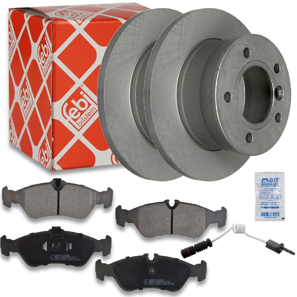 FEBI BILSTEIN Bremsscheibe 22858 + Bremsbelagsatz, Scheibenbremse 16160 + Warnkontakt, Bremsbelagverschleiß 07835