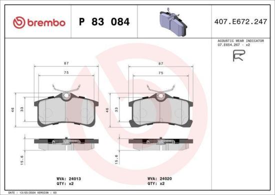 BREMBO Bremsbelagsatz, Scheibenbremse P 83 084 + Bremsscheibe 08.A356.10 Bild BREMBO Bremsbelagsatz, Scheibenbremse P 83 084 + Bremsscheibe 08.A356.10