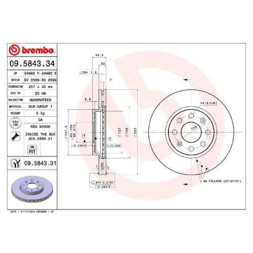 BREMBO Bremsscheibe 09.5843.31 + Bremsbelagsatz, Scheibenbremse P 59 089 Bild BREMBO Bremsscheibe 09.5843.31 + Bremsbelagsatz, Scheibenbremse P 59 089