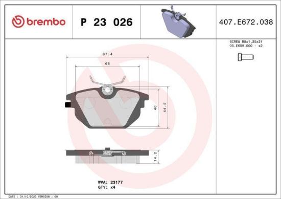 BREMBO Bremsscheibe 08.5085.11 + Bremsbelagsatz, Scheibenbremse P 23 026 Bild BREMBO Bremsscheibe 08.5085.11 + Bremsbelagsatz, Scheibenbremse P 23 026