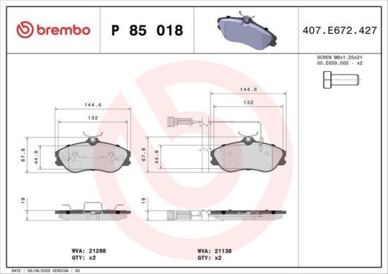 BREMBO Bremsbelagsatz, Scheibenbremse P 85 018 + Bremsscheibe 09.5724.10 Bild BREMBO Bremsbelagsatz, Scheibenbremse P 85 018 + Bremsscheibe 09.5724.10