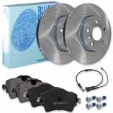 FEBI BILSTEIN Warnkontakt, Bremsbelagverschleiß 101071 BLUE PRINT Bremsbelagsatz, Scheibenbremse ADB114215 + Bremsscheibe ADB114325