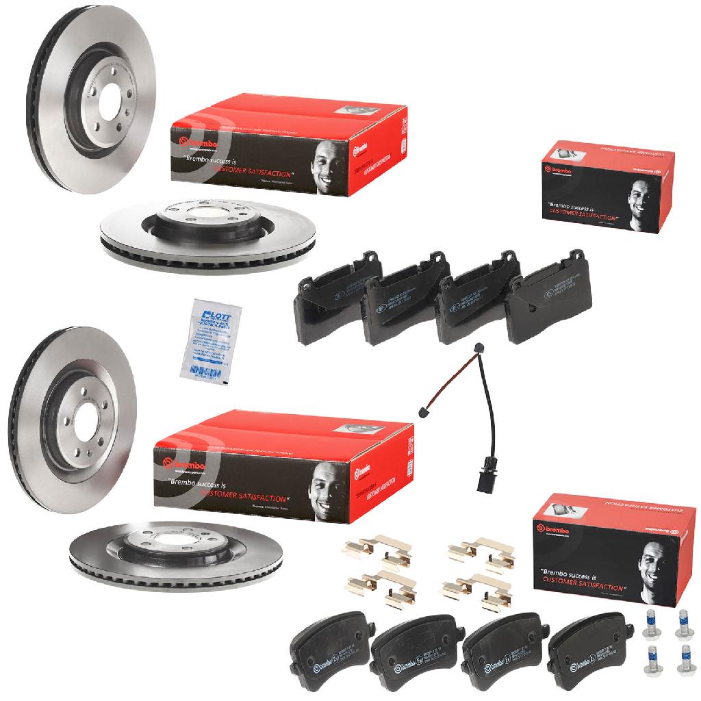 BREMBO Bremsscheibe 09.B970.11 + Bremsscheibe 09.B969.11 + Warnkontakt, Bremsbelagverschleiß A 00 500 + Bremsbelagsatz, Scheibenbremse P 85 123 + Bremsbelagsatz, Scheibenbremse P 85 100
