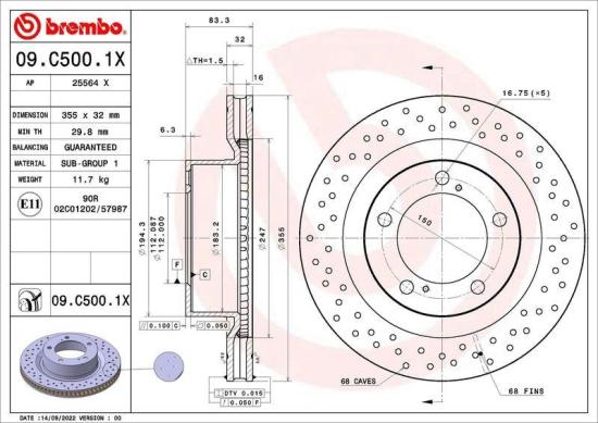 BREMBO Bremsbelagsatz, Scheibenbremse P 83 107 + Bremsscheibe 09.C500.1X Bild BREMBO Bremsbelagsatz, Scheibenbremse P 83 107 + Bremsscheibe 09.C500.1X