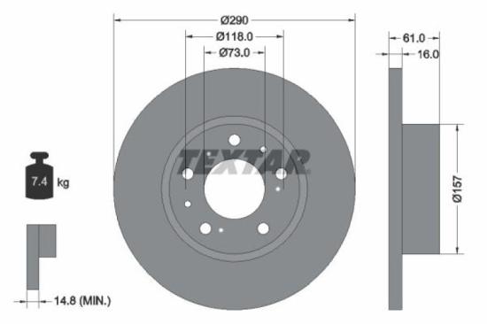 TEXTAR Bremsbelagsatz, Scheibenbremse 2120501 + Bremsscheibe 92042900 Bild TEXTAR Bremsbelagsatz, Scheibenbremse 2120501 + Bremsscheibe 92042900