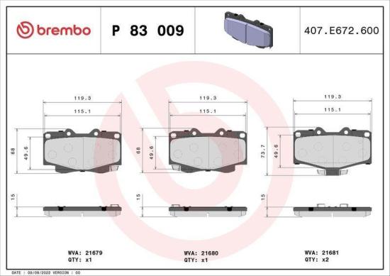 BREMBO Bremsscheibe 09.B968.11 + Bremsbelagsatz, Scheibenbremse P 83 009 Bild BREMBO Bremsscheibe 09.B968.11 + Bremsbelagsatz, Scheibenbremse P 83 009