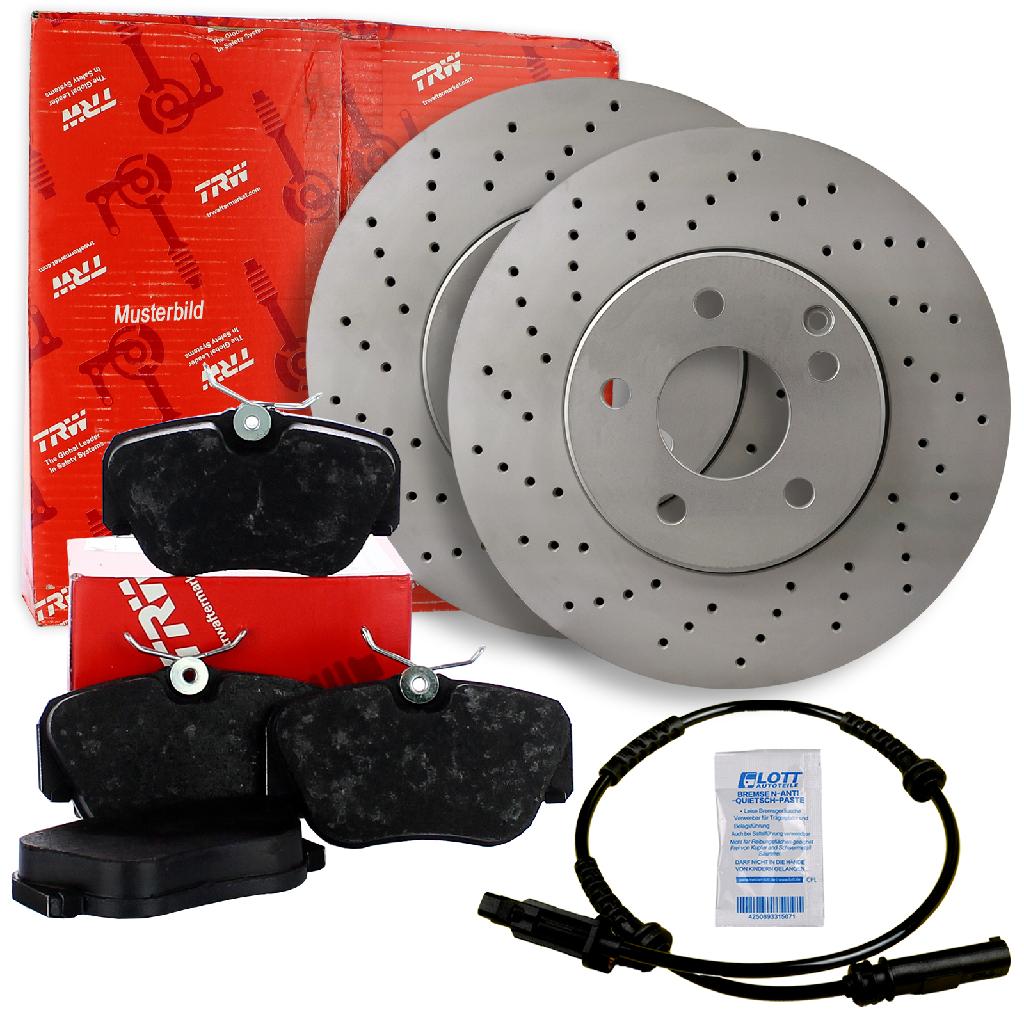 TRW Bremsscheibe DF4341S + Warnkontakt, Bremsbelagverschleiß GIC336 + Bremsbelagsatz, Scheibenbremse GDB1543