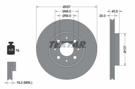 TEXTAR Bremsbelagsatz, Scheibenbremse 2192701 + Bremsscheibe 92068503 Bild TEXTAR Bremsbelagsatz, Scheibenbremse 2192701 + Bremsscheibe 92068503