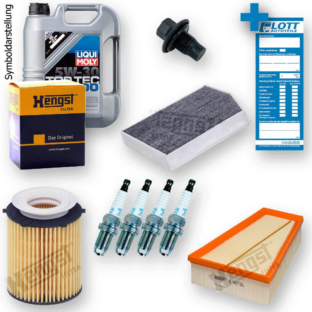 Motoröl + Ölfilter + Luftfilter + Innenraumfilter + Schraube + Zündkerzen