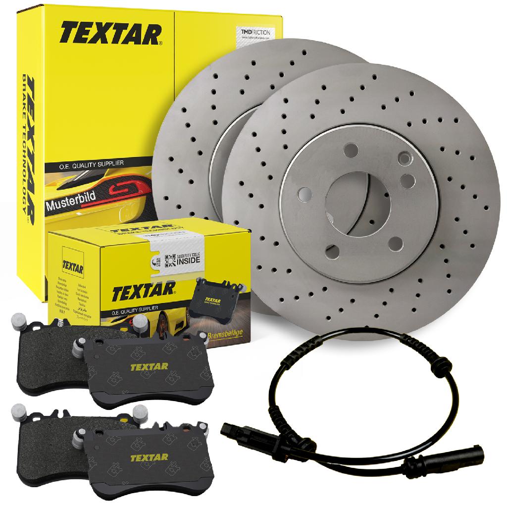 TEXTAR Warnkontakt, Bremsbelagverschleiß 98040100 + Bremsscheibe 92254405 + Bremsbelagsatz, Scheibenbremse 2519202