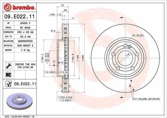 BREMBO Bremsbelagsatz, Scheibenbremse P 50 146 + Bremsscheibe 09.E022.11 + Warnkontakt, Bremsbelagverschleiß A 00 353 Bild BREMBO Bremsbelagsatz, Scheibenbremse P 50 146 + Bremsscheibe 09.E022.11 + Warnkontakt, Bremsbelagverschleiß A 00 353