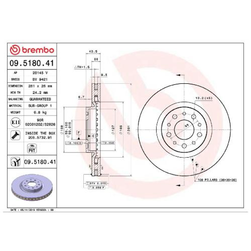 BREMBO Bremsscheibe 09.5180.41 + Bremsbelagsatz, Scheibenbremse P 23 178 Bild BREMBO Bremsscheibe 09.5180.41 + Bremsbelagsatz, Scheibenbremse P 23 178