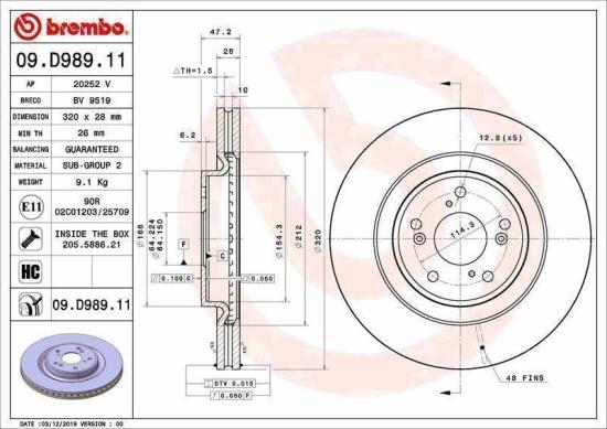 BREMBO Bremsscheibe 09.D989.11 + Bremsbelagsatz, Scheibenbremse P 28 068 Bild BREMBO Bremsscheibe 09.D989.11 + Bremsbelagsatz, Scheibenbremse P 28 068