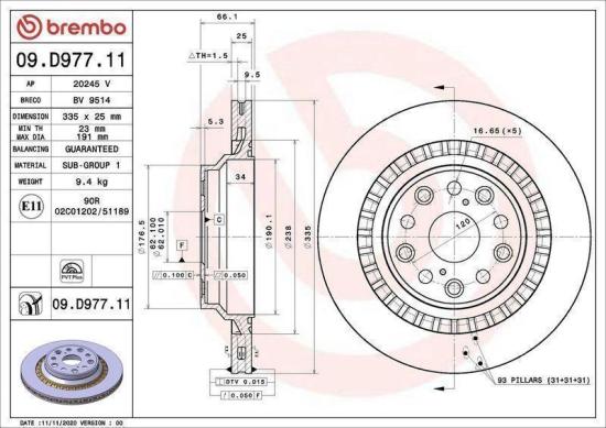 BREMBO Bremsbelagsatz, Scheibenbremse P 83 076 + Bremsscheibe 09.D977.11 Bild BREMBO Bremsbelagsatz, Scheibenbremse P 83 076 + Bremsscheibe 09.D977.11