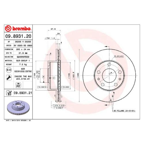 BREMBO Bremsbelagsatz, Scheibenbremse P 23 091 + Bremsscheibe 09.8931.21 Bild BREMBO Bremsbelagsatz, Scheibenbremse P 23 091 + Bremsscheibe 09.8931.21
