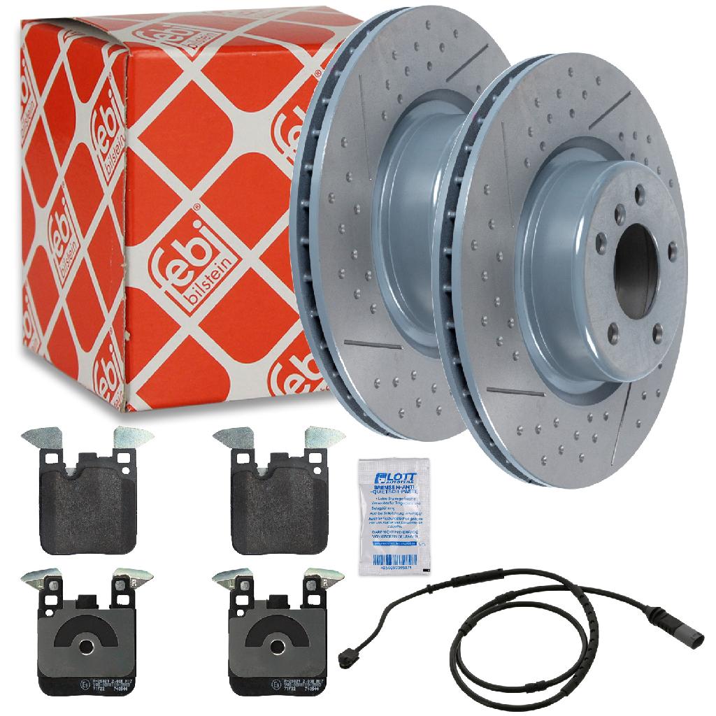 FEBI BILSTEIN Bremsscheibe 105722 + Bremsbelagsatz, Scheibenbremse 16909 + Warnkontakt, Bremsbelagverschleiß 39139