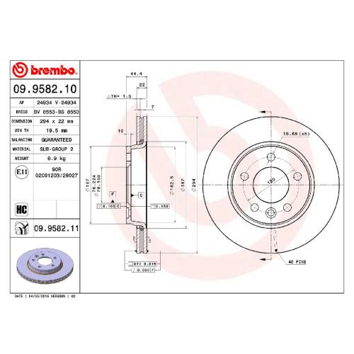 BREMBO Bremsscheibe 09.9582.11 + Bremsbelagsatz, Scheibenbremse P 85 076 Bild BREMBO Bremsscheibe 09.9582.11 + Bremsbelagsatz, Scheibenbremse P 85 076