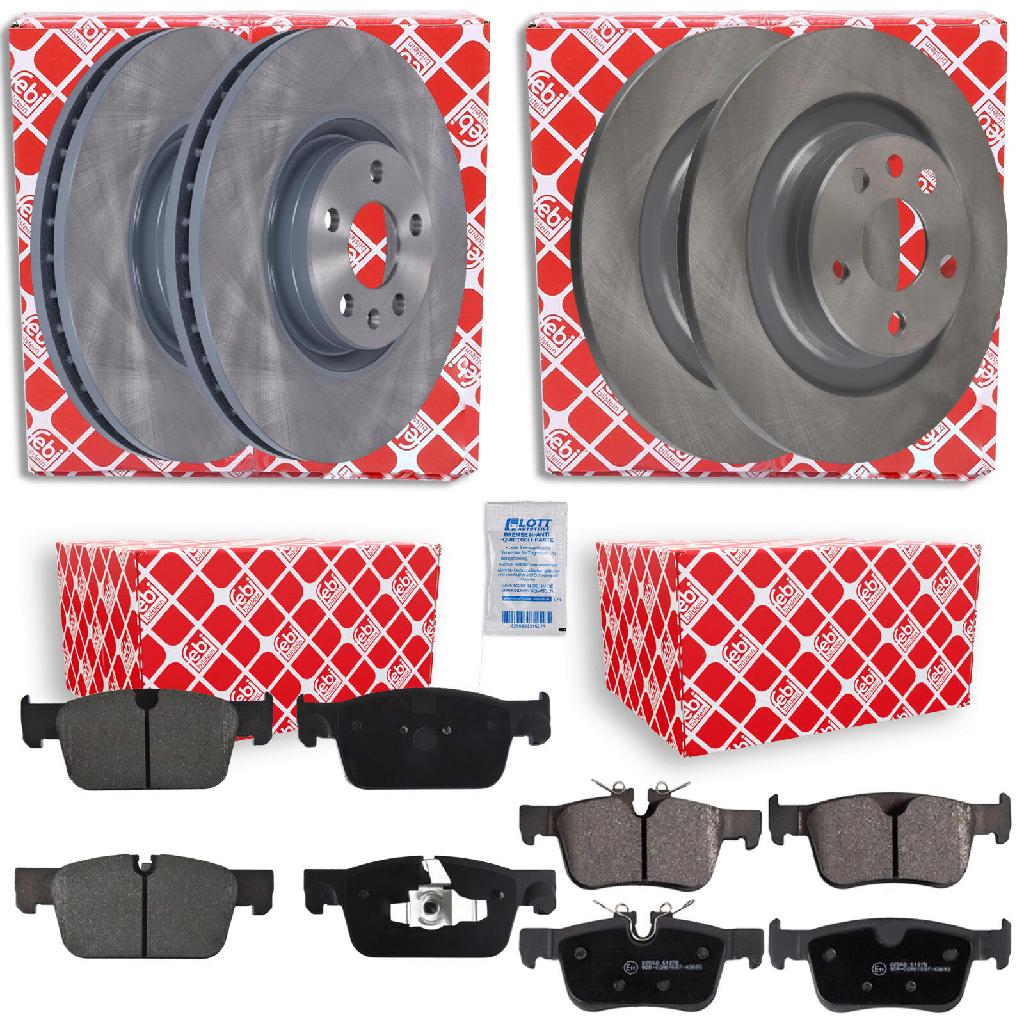 FEBI BILSTEIN Bremsbelagsatz, Scheibenbremse 171409 + Bremsbelagsatz, Scheibenbremse 171407 + Bremsscheibe 172979 + Bremsscheibe 106352