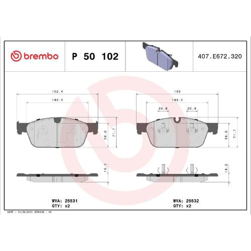 BREMBO Bremsbelagsatz, Scheibenbremse P 50 102 + Bremsscheibe 09.A960.21 + Warnkontakt, Bremsbelagverschleiß A 00 286 Bild BREMBO Bremsbelagsatz, Scheibenbremse P 50 102 + Bremsscheibe 09.A960.21 + Warnkontakt, Bremsbelagverschleiß A 00 286