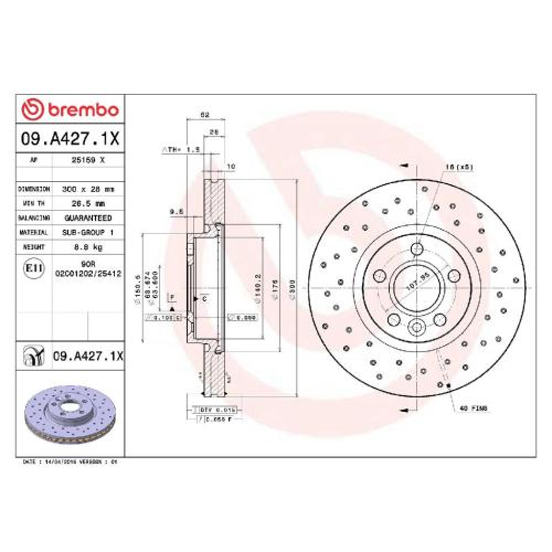BREMBO Bremsbelagsatz, Scheibenbremse P 24 077 + Bremsscheibe 09.A427.1X Bild BREMBO Bremsbelagsatz, Scheibenbremse P 24 077 + Bremsscheibe 09.A427.1X