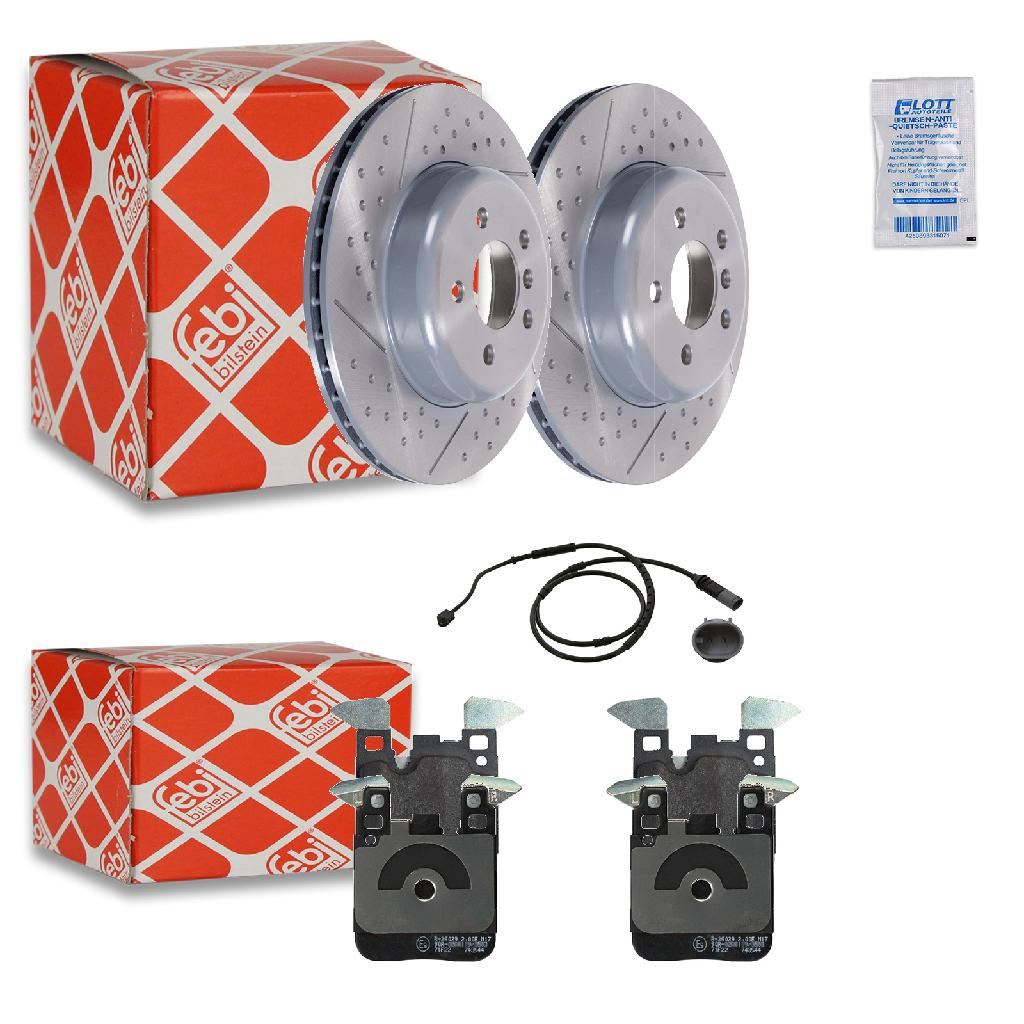 FEBI BILSTEIN Bremsbelagsatz, Scheibenbremse 16909 + Warnkontakt, Bremsbelagverschleiß 39139 + Bremsscheibe 105725