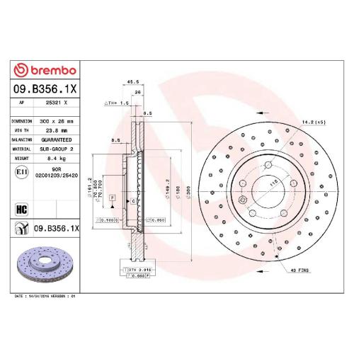 BREMBO Bremsbelagsatz, Scheibenbremse P 59 077X + Bremsscheibe 09.B356.1X Bild BREMBO Bremsbelagsatz, Scheibenbremse P 59 077X + Bremsscheibe 09.B356.1X