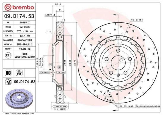 BREMBO Bremsscheibe 09.D174.53 + Bremsbelagsatz, Scheibenbremse P 85 152 Bild BREMBO Bremsscheibe 09.D174.53 + Bremsbelagsatz, Scheibenbremse P 85 152