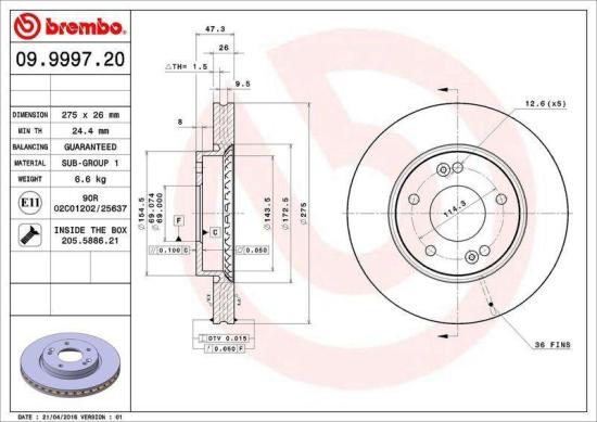 BREMBO Bremsscheibe 09.9997.20 + Bremsbelagsatz, Scheibenbremse P 30 018 Bild BREMBO Bremsscheibe 09.9997.20 + Bremsbelagsatz, Scheibenbremse P 30 018