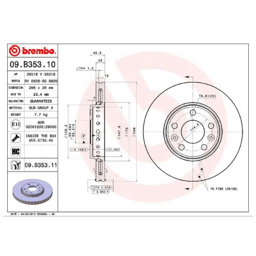 BREMBO Bremsscheibe 09.B353.11 + Bremsbelagsatz, Scheibenbremse P 68 047 Bild BREMBO Bremsscheibe 09.B353.11 + Bremsbelagsatz, Scheibenbremse P 68 047