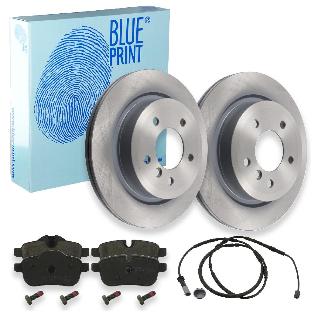 FEBI BILSTEIN Warnkontakt, Bremsbelagverschleiß 37454 BLUE PRINT Bremsscheibe ADB114387 + Bremsbelagsatz, Scheibenbremse ADB114236