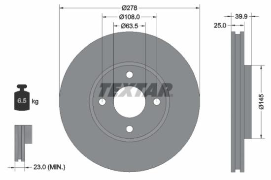 TEXTAR Bremsbelagsatz, Scheibenbremse 2372301 + Bremsscheibe 92279003 Bild TEXTAR Bremsbelagsatz, Scheibenbremse 2372301 + Bremsscheibe 92279003