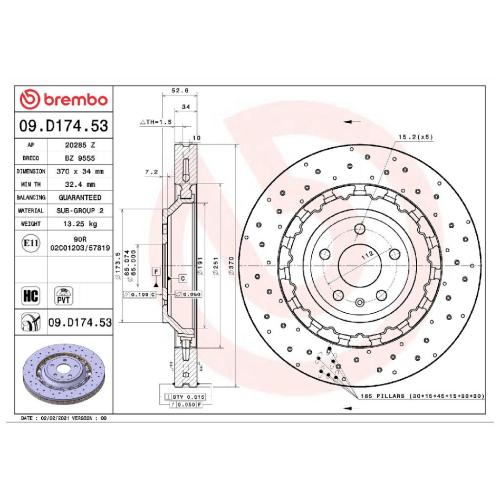 BREMBO Bremsscheibe 09.D174.53 + Bremsbelagsatz, Scheibenbremse P 85 152 Bild BREMBO Bremsscheibe 09.D174.53 + Bremsbelagsatz, Scheibenbremse P 85 152