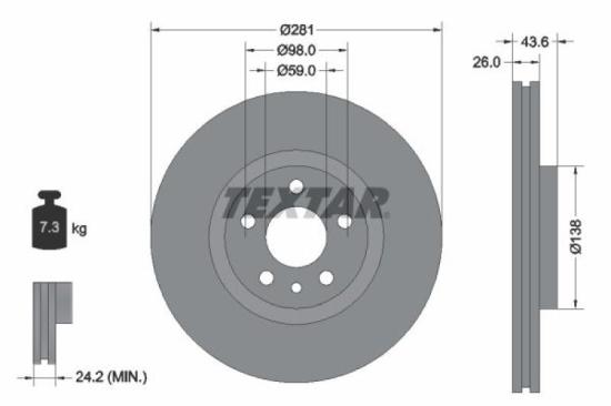 TEXTAR Bremsbelagsatz, Scheibenbremse 2180101 + Bremsscheibe 92074003 Bild TEXTAR Bremsbelagsatz, Scheibenbremse 2180101 + Bremsscheibe 92074003