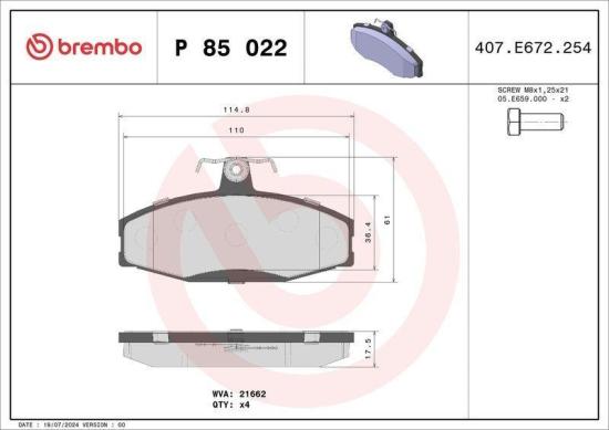 BREMBO Bremsscheibe 08.5243.24 + Bremsbelagsatz, Scheibenbremse P 85 022 Bild BREMBO Bremsscheibe 08.5243.24 + Bremsbelagsatz, Scheibenbremse P 85 022