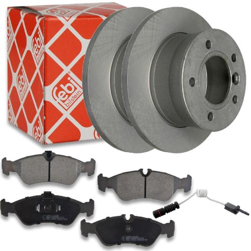 FEBI BILSTEIN Bremsscheibe 22858 + Bremsbelagsatz, Scheibenbremse 16160 + Warnkontakt, Bremsbelagverschleiß 07835 Bild FEBI BILSTEIN Bremsscheibe 22858 + Bremsbelagsatz, Scheibenbremse 16160 + Warnkontakt, Bremsbelagverschleiß 07835