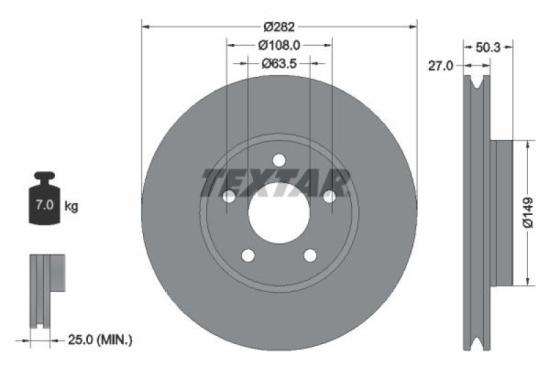TEXTAR Bremsbelagsatz, Scheibenbremse 2055601 + Bremsscheibe 92303405 Bild TEXTAR Bremsbelagsatz, Scheibenbremse 2055601 + Bremsscheibe 92303405
