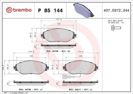 BREMBO Bremsscheibe 09.C306.1X + Bremsbelagsatz, Scheibenbremse P 85 144 Bild BREMBO Bremsscheibe 09.C306.1X + Bremsbelagsatz, Scheibenbremse P 85 144