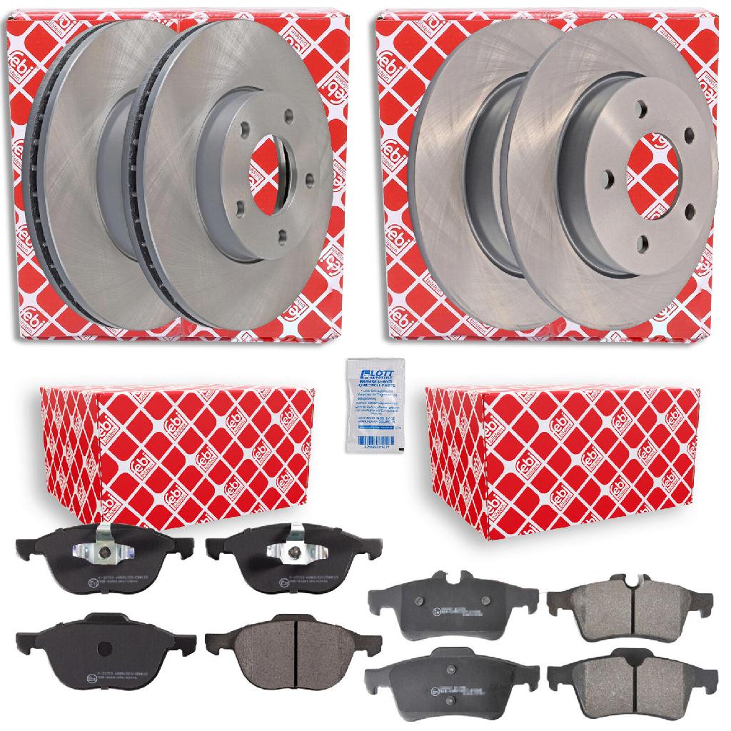 FEBI BILSTEIN Bremsbelagsatz, Scheibenbremse 16479 + Bremsbelagsatz, Scheibenbremse 16718 + Bremsscheibe 32765 + Bremsscheibe 175209
