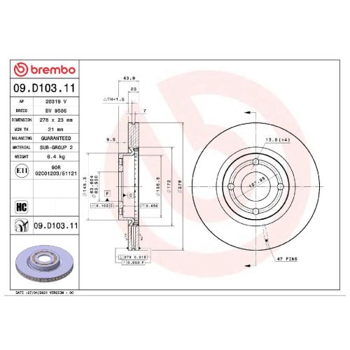 BREMBO Bremsbelagsatz, Scheibenbremse P 24 210 + Bremsscheibe 09.D103.11 Bild BREMBO Bremsbelagsatz, Scheibenbremse P 24 210 + Bremsscheibe 09.D103.11